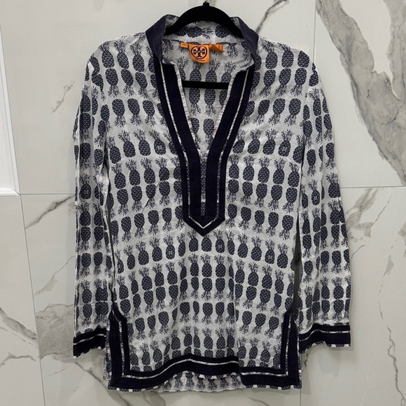 Tory Burch Navy and White Pineapple Tunic - Picture 1 of 6